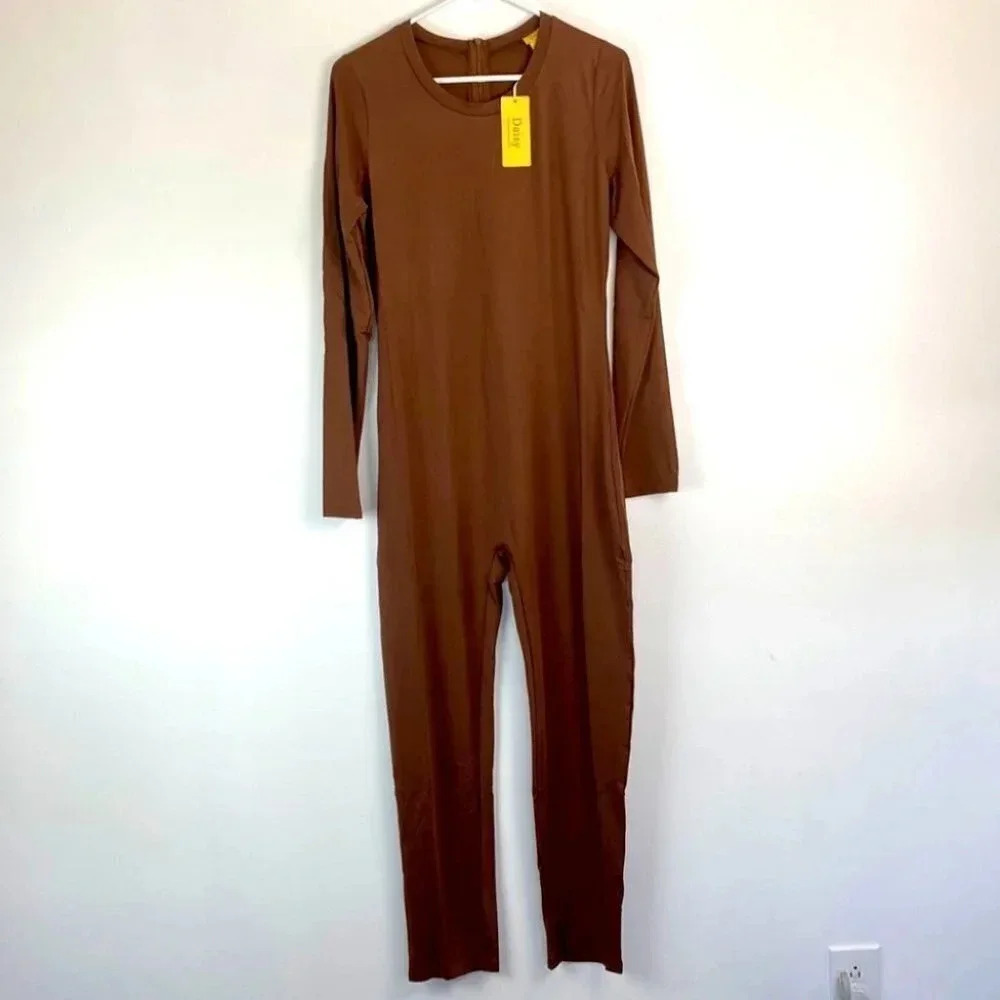 Daisy Bodysuit Plus One Piece Brown Long Sleeve Unitard‎ Gym Yoga Workout  Dance